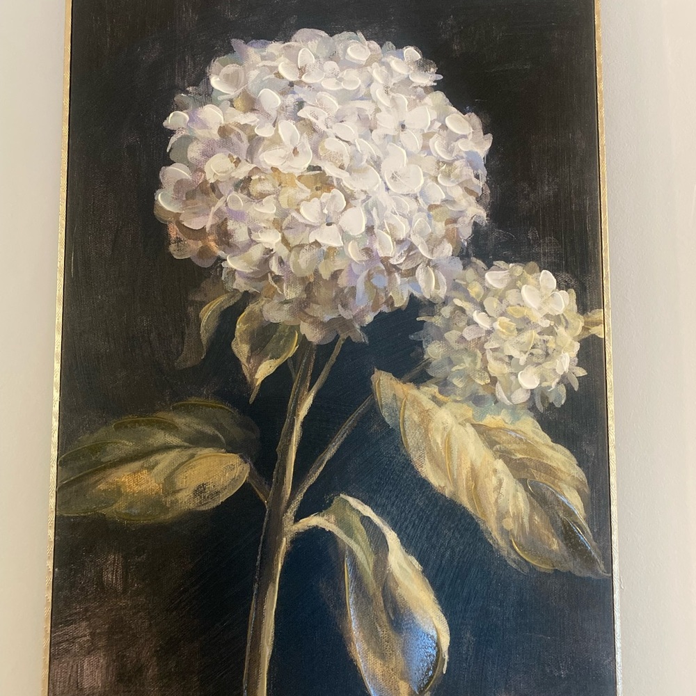 Floral Canvas Art with White Hydrangeas
